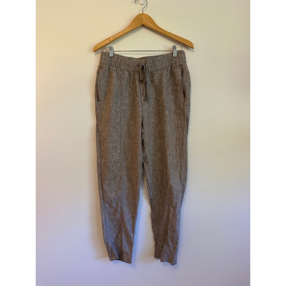 Athleta Elastic Waist Linen Jogger Pants in Brown | Size Medium